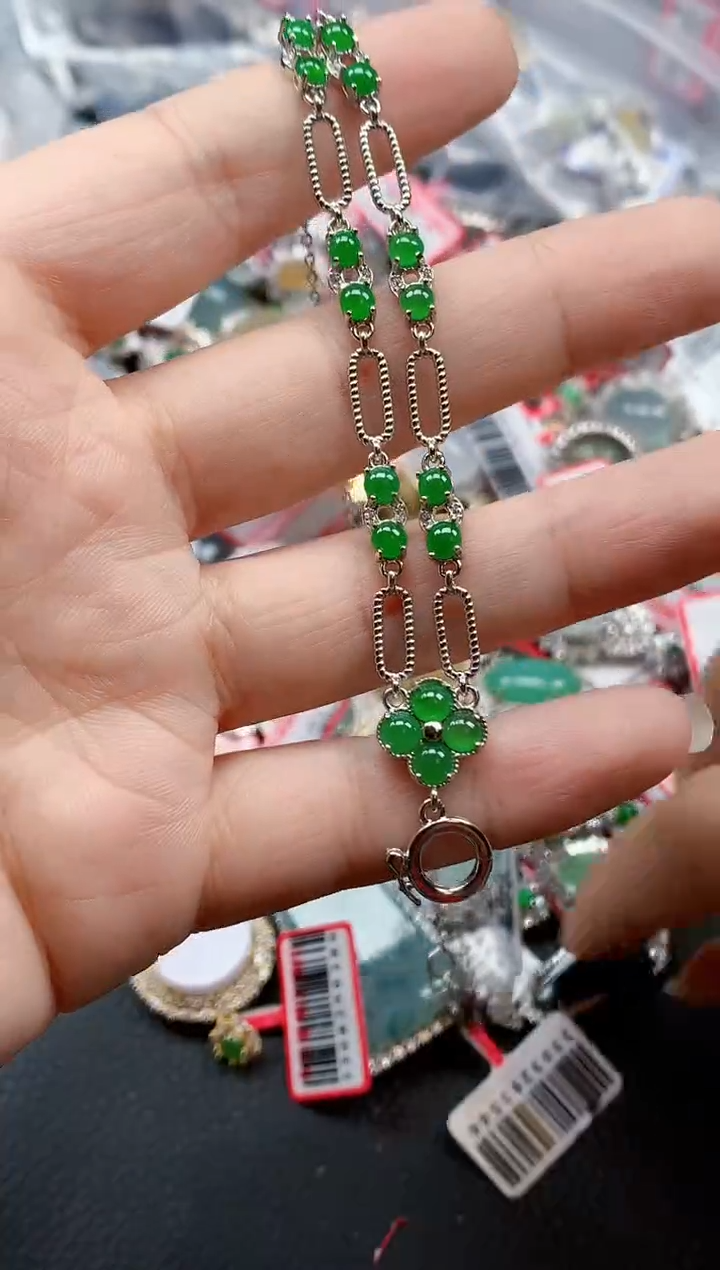 银S925镶嵌戒指翡翠天然A货缅甸翡翠