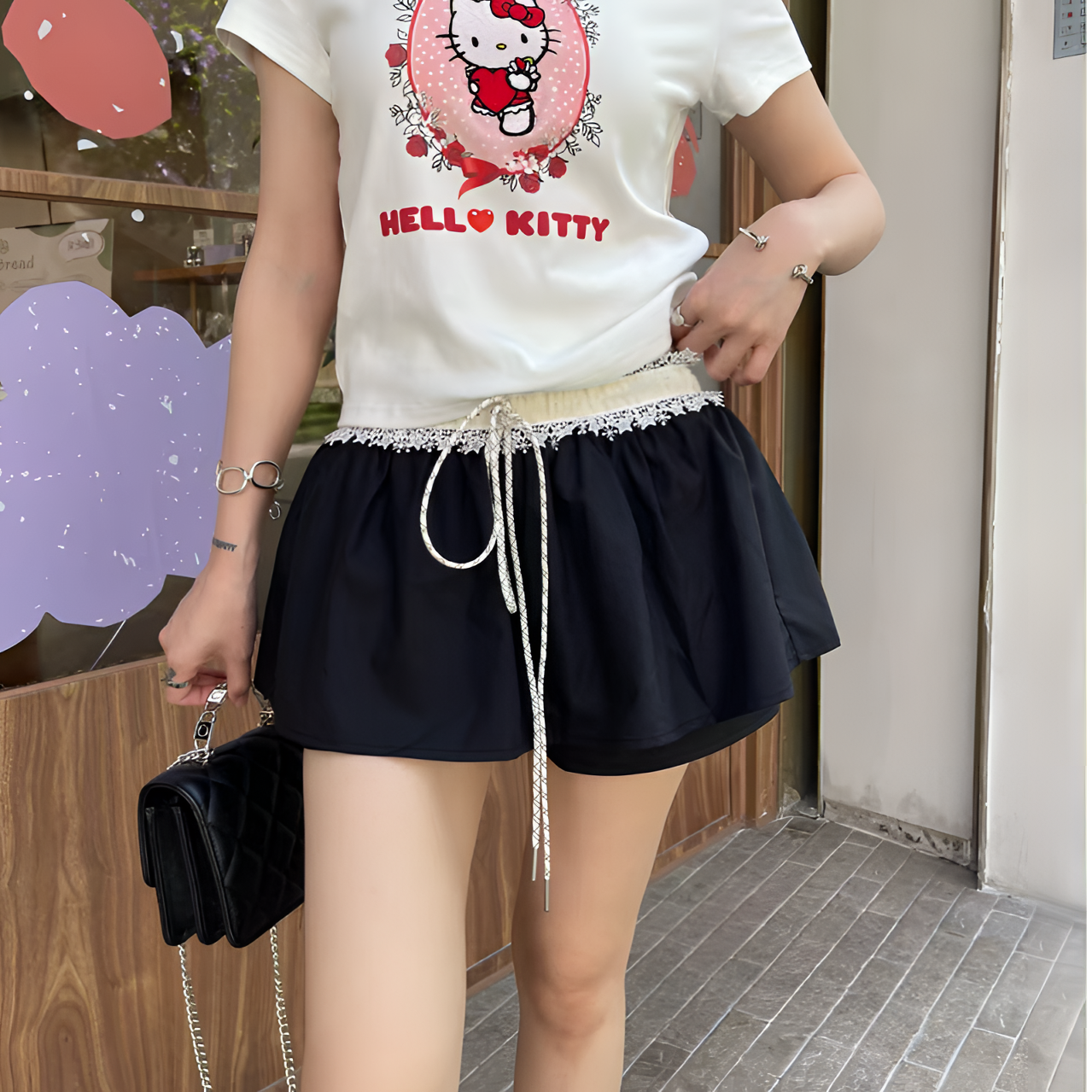 BLX--8057（深圳南油出品）小众设计款拼接腰头裙短裤