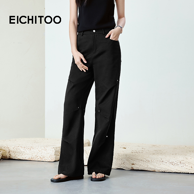 A爱居兔时尚喇叭裤新款工装风黑色休闲裤EKCAJ1Q005A