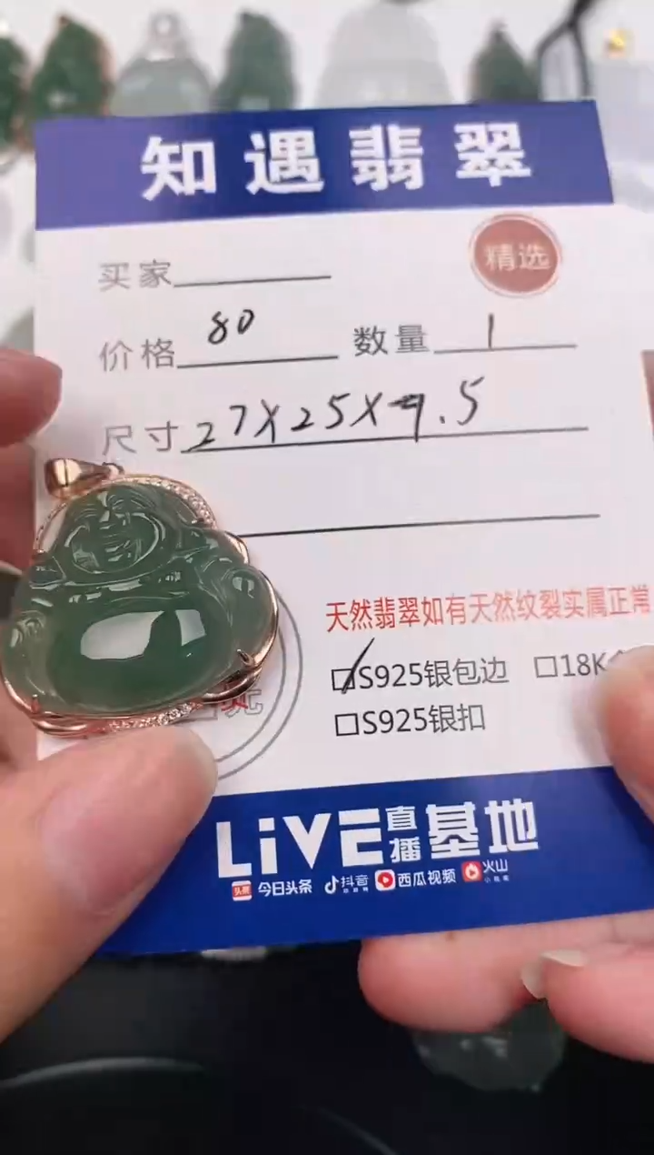 颈饰银S925镶嵌翡翠挂件