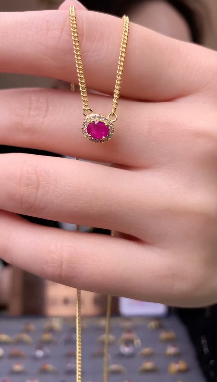 【闪购商品】红宝石颈饰银S925镶嵌项链