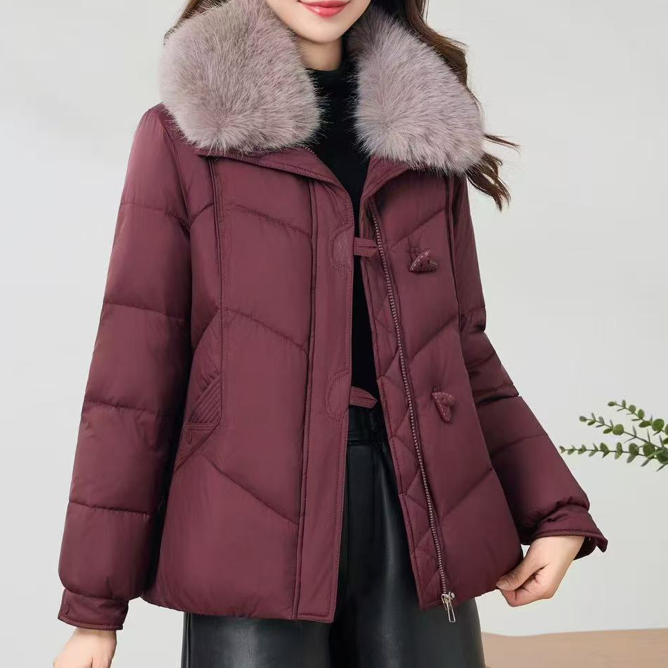 大毛领女士棉服外套洋气纯色保暖冬季时尚百搭