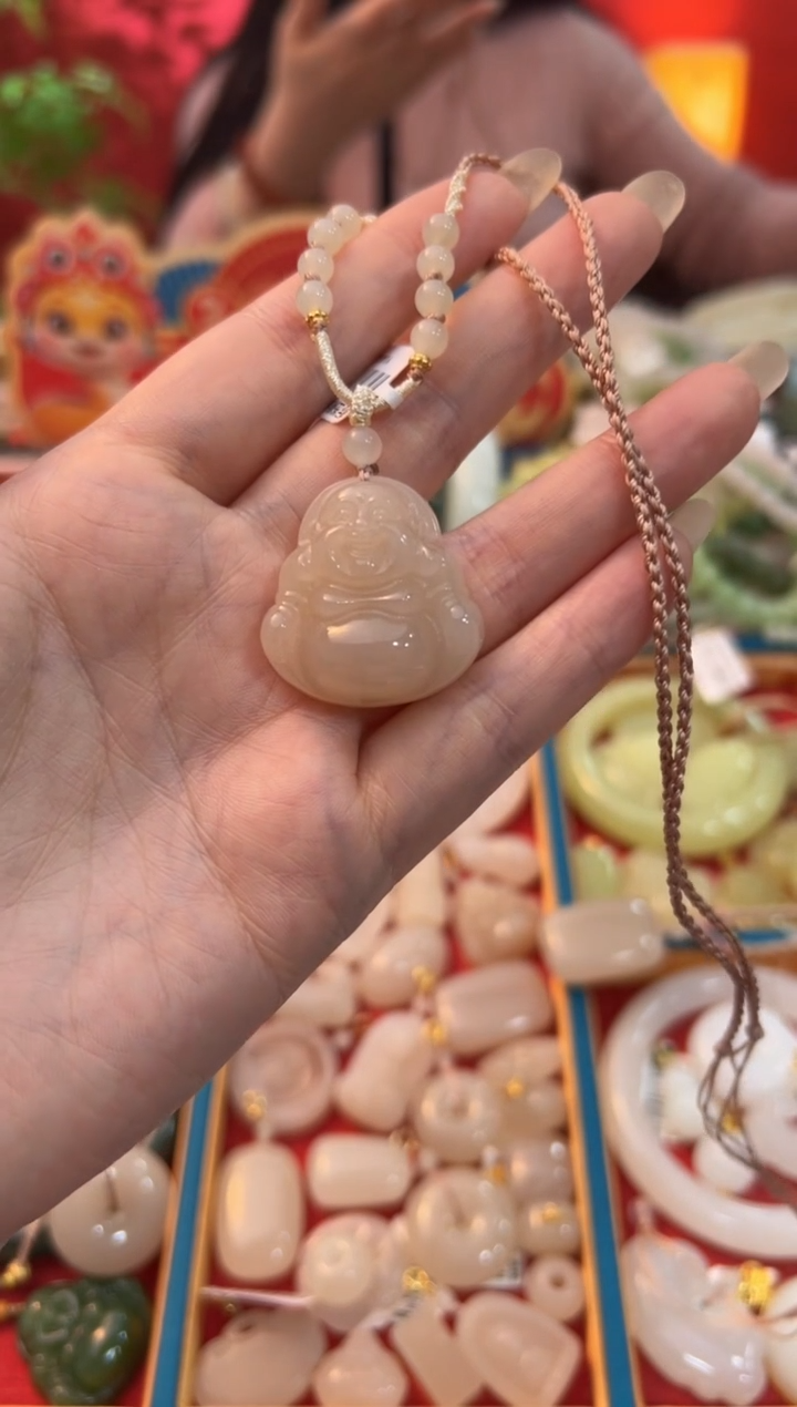 【闪购商品】和田玉吊坠未镶嵌红藕粉佛公30mm