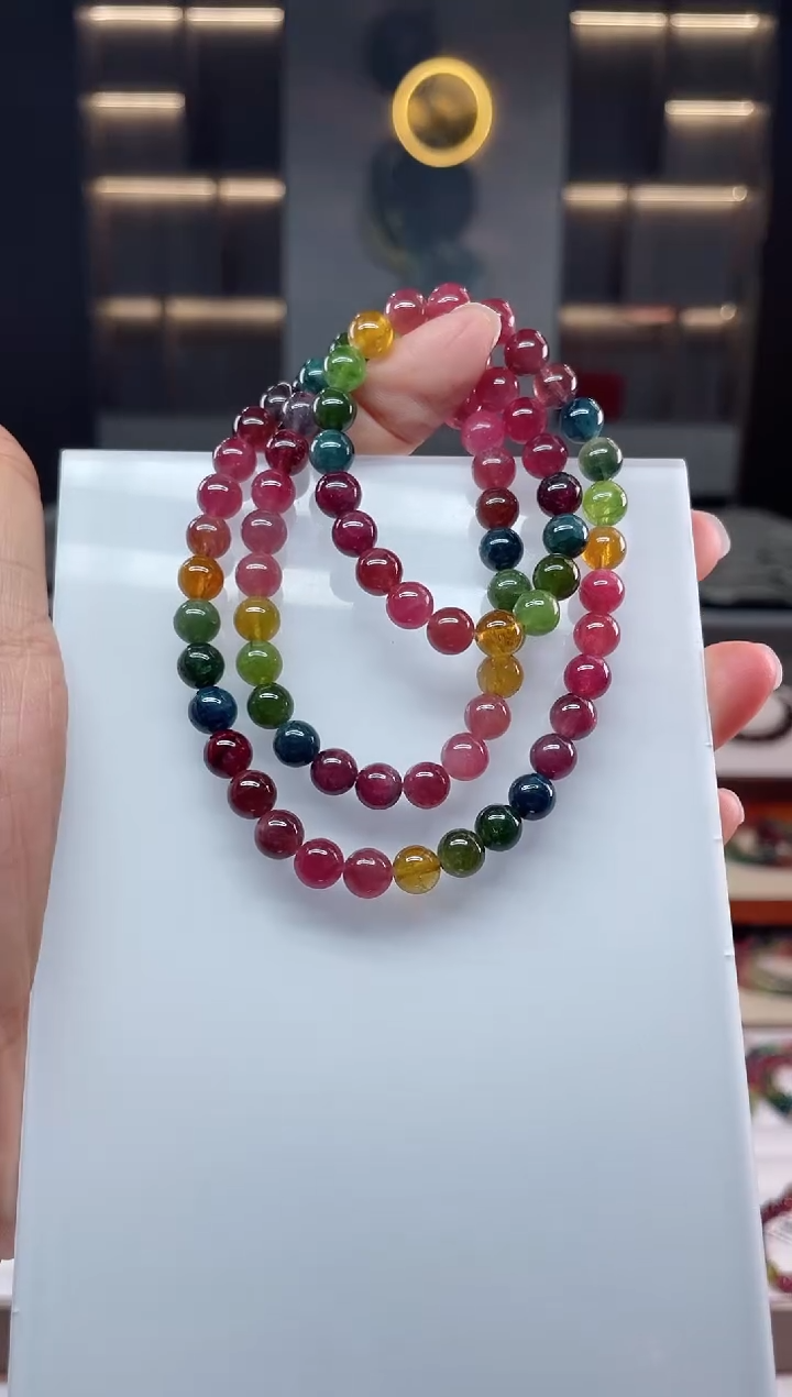 未镶嵌老矿碧玺三圈手串7mm+碧玺（多样性发一条）Q