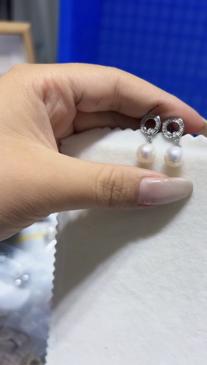 银S925镶嵌耳钉淡水珍珠99