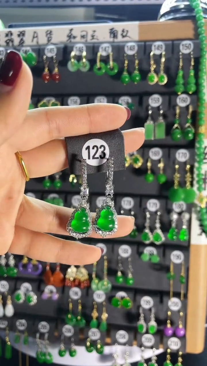 【闪购商品】翡翠耳饰银S925镶嵌123   