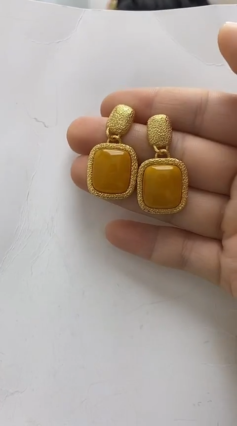 【闪购商品】琥珀裸石银S925镶嵌蜜蜡耳钉