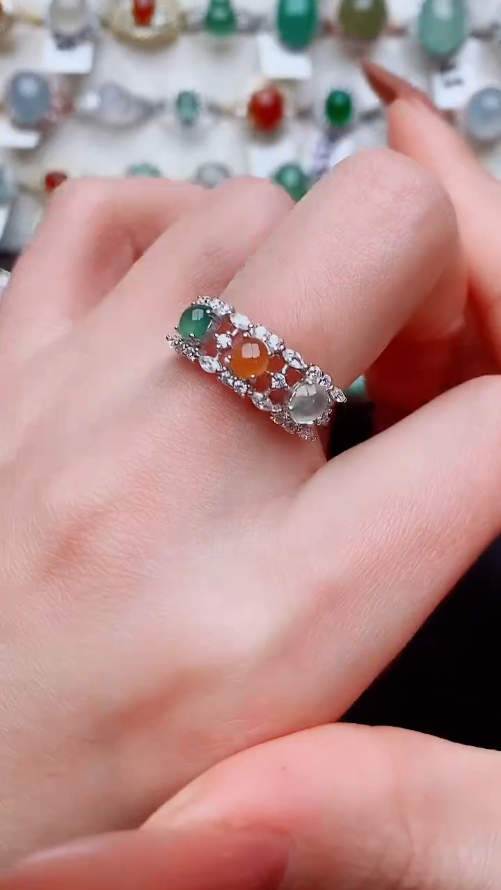 银S925镶嵌戒指翡翠...