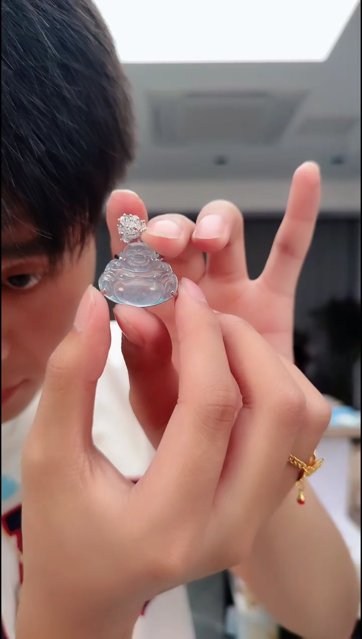 合金颈饰海蓝宝石0527蓝色大肚佛