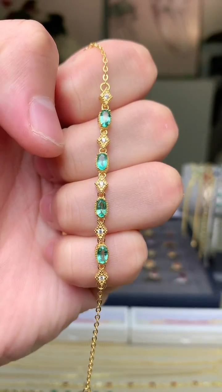 【闪购商品】祖母绿手链银S925镶嵌手链