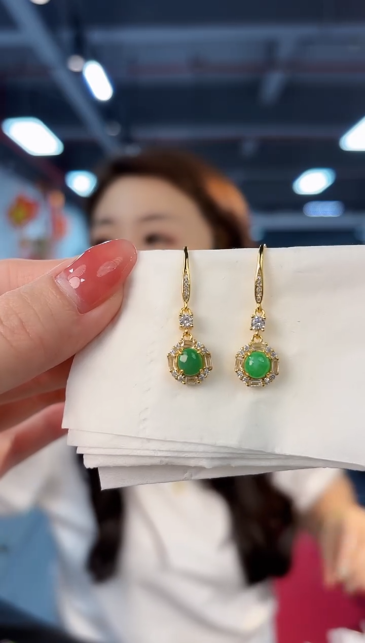 【闪购商品】翡翠耳饰银S925镶嵌缅料A货/支持复检/一件