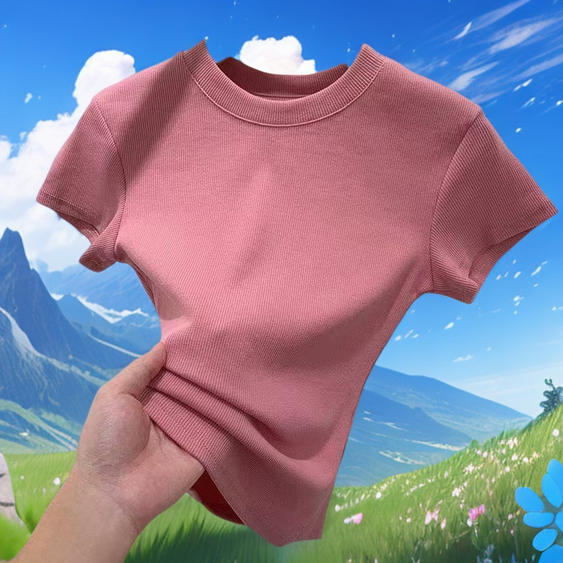 01-50 需在直播间实时下单 针织螺纹紧身显瘦纯色正肩T恤