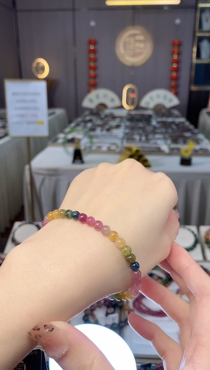 未镶嵌老矿碧玺色标彩虹单圈手串5mm+碧玺dan多样性发货一条