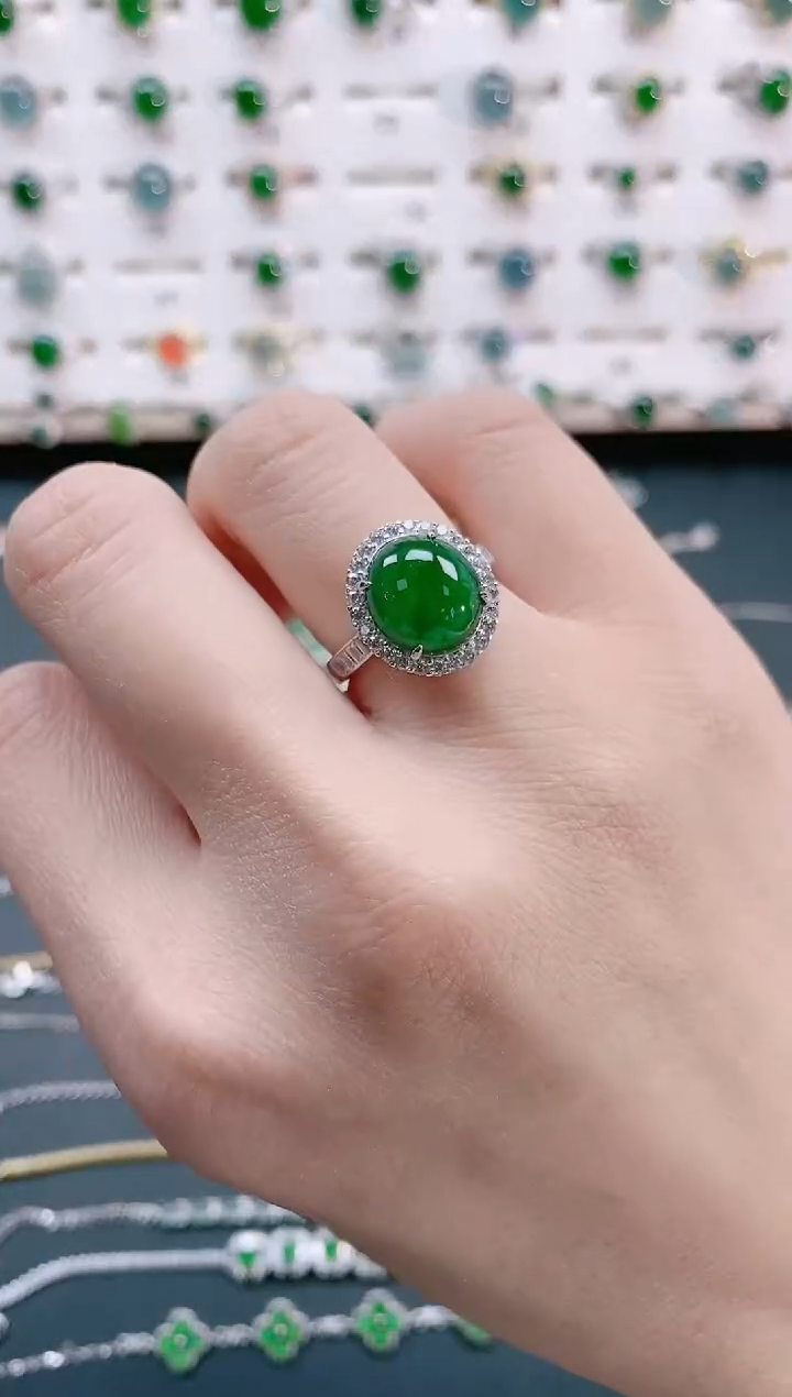 【闪购商品】翡翠戒指银S925镶嵌天然翡翠