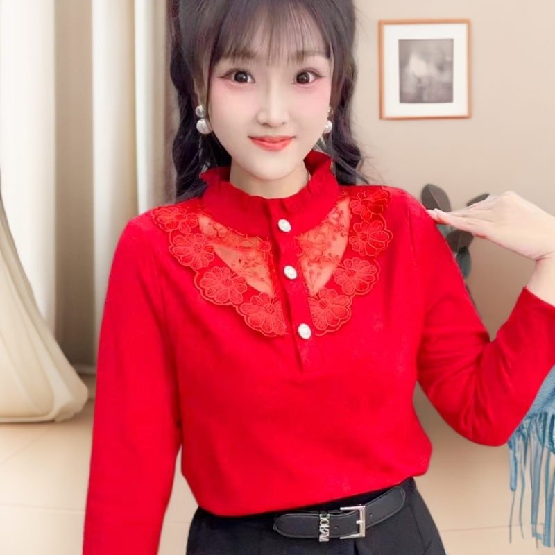 2025冬季新款时尚刺绣花边立领提花拉绒上衣8522*