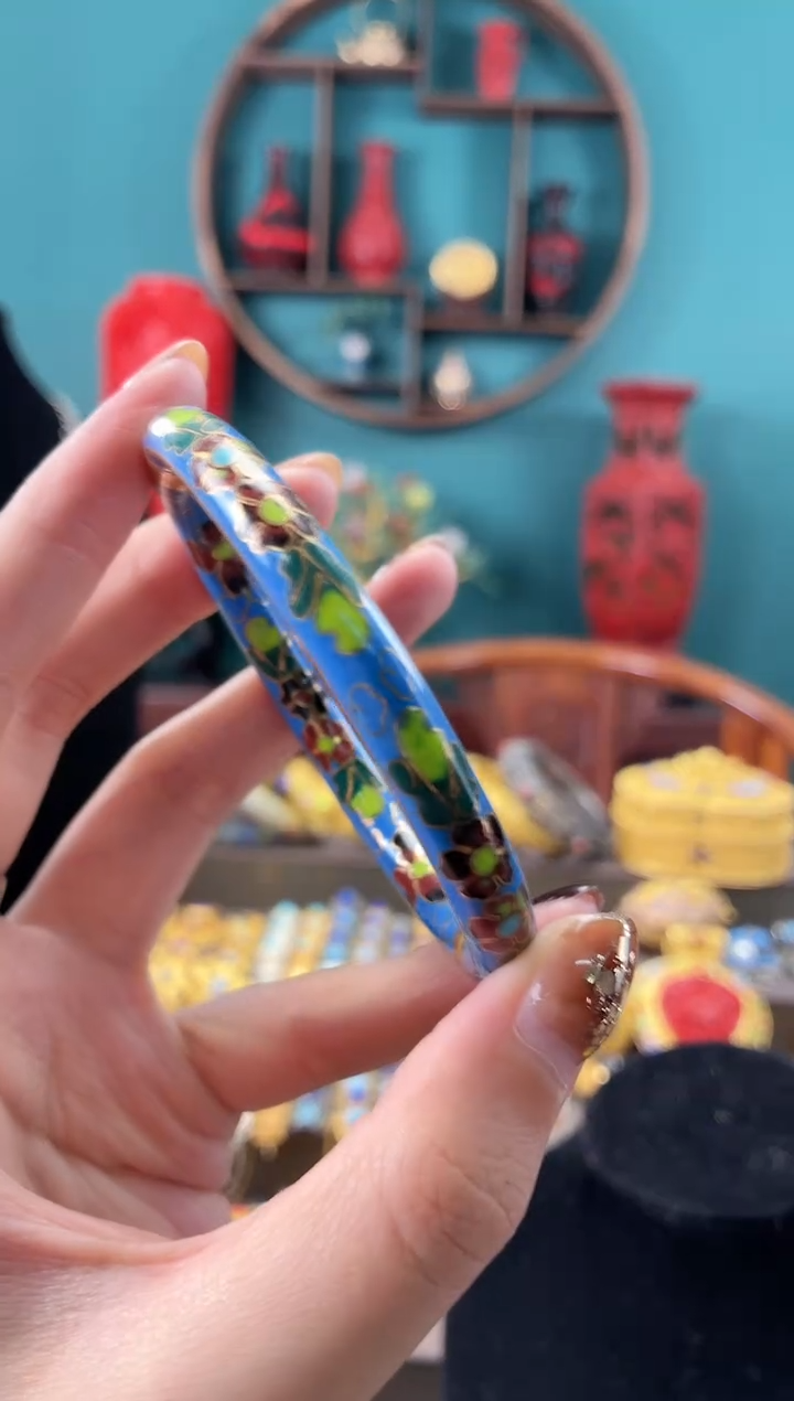 非遗手工景泰蓝开口镯子57-62湖蓝