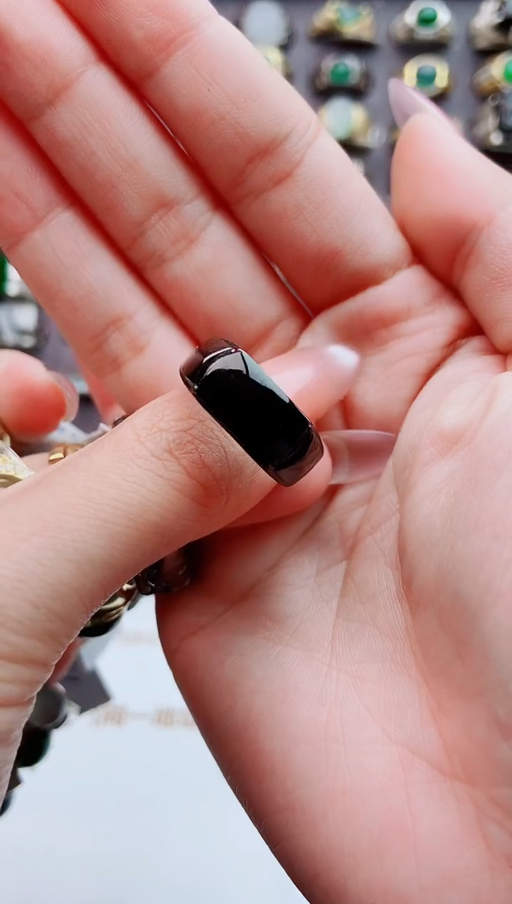 银S925镶嵌戒指翡翠天然翡翠男戒