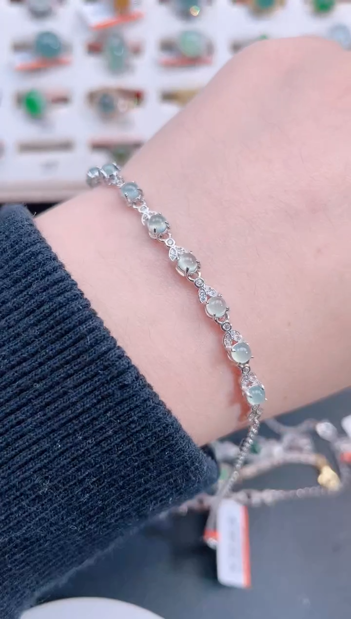 银S925镶嵌手链翡翠天然翡翠