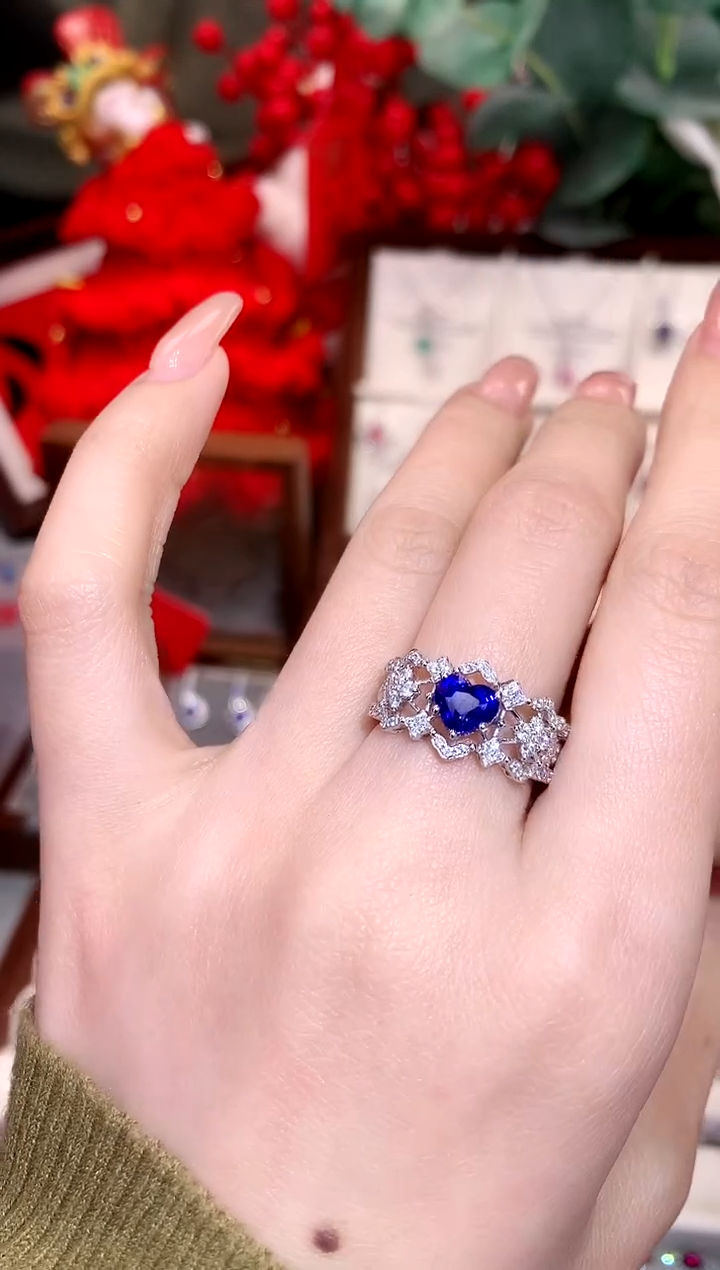 【闪购商品】蓝宝石戒指18K金镶嵌1.12ct/天然宝石/七天无理由