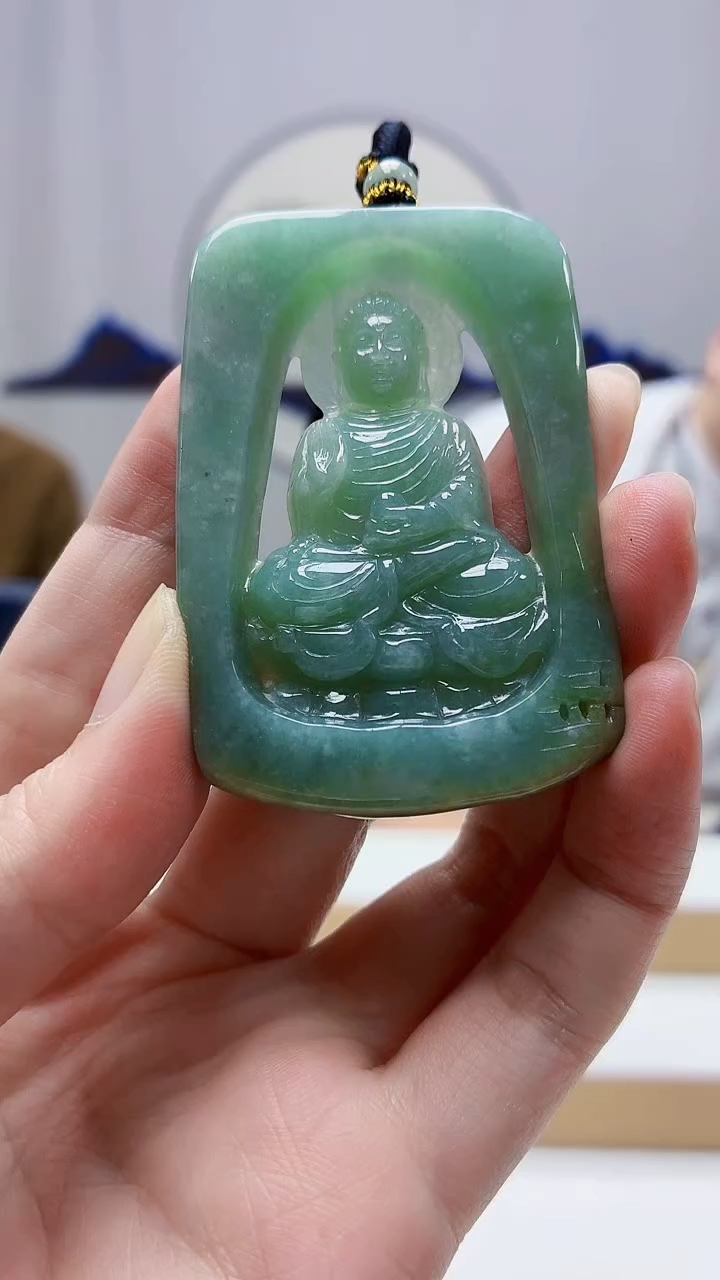 未镶嵌定制翡翠5060zm-毛货挂件佛观天下99