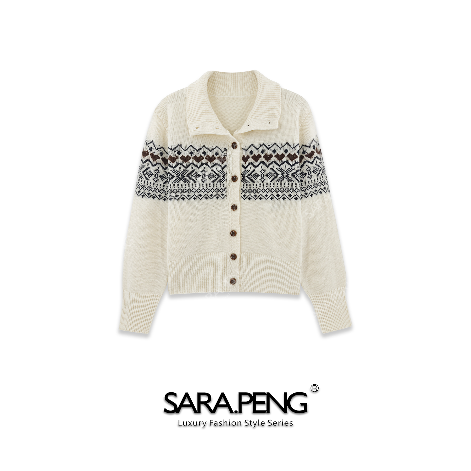 SARA.P费尔岛｜100全羊毛织花厚款开衫洋气叠穿针织毛衣｜3D168691