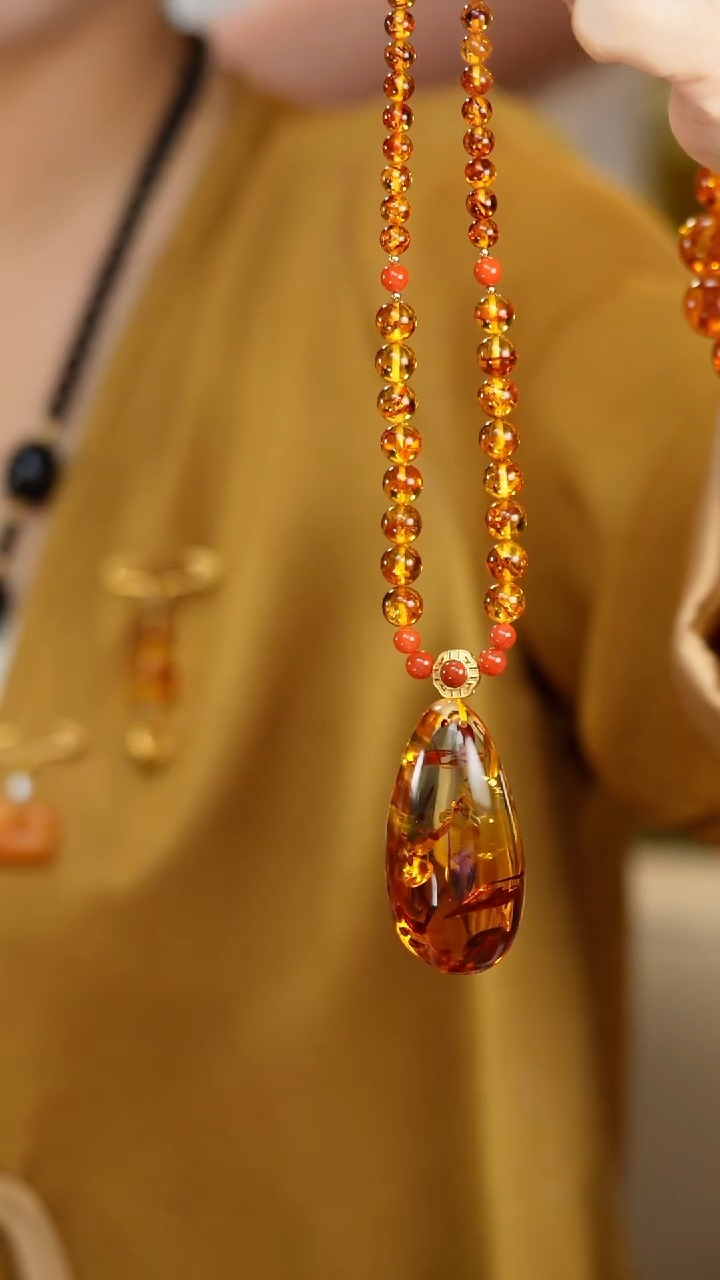 琥珀（花珀）项链未镶嵌花珀福利