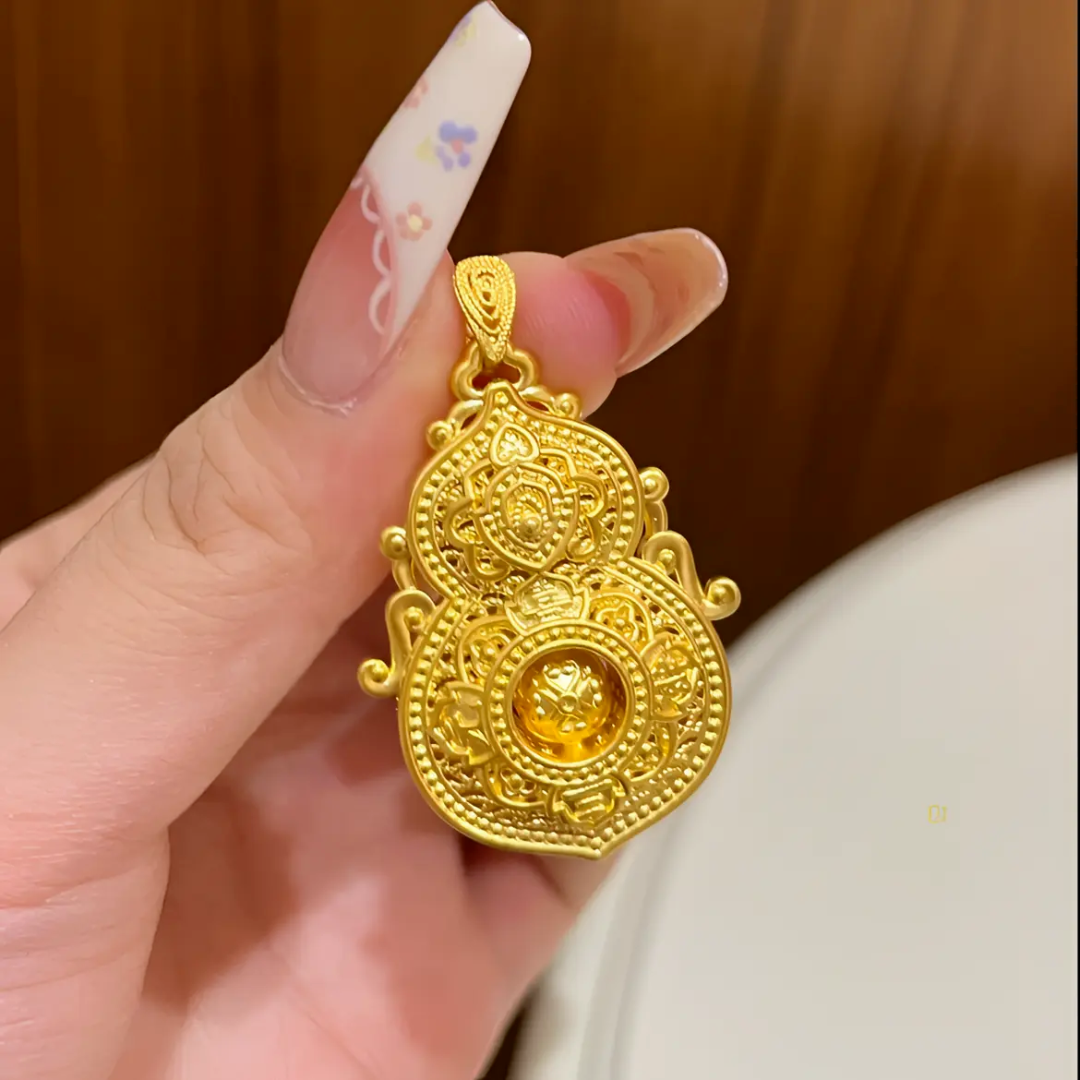 足金复古精致双面四美葫芦5D工艺吊坠