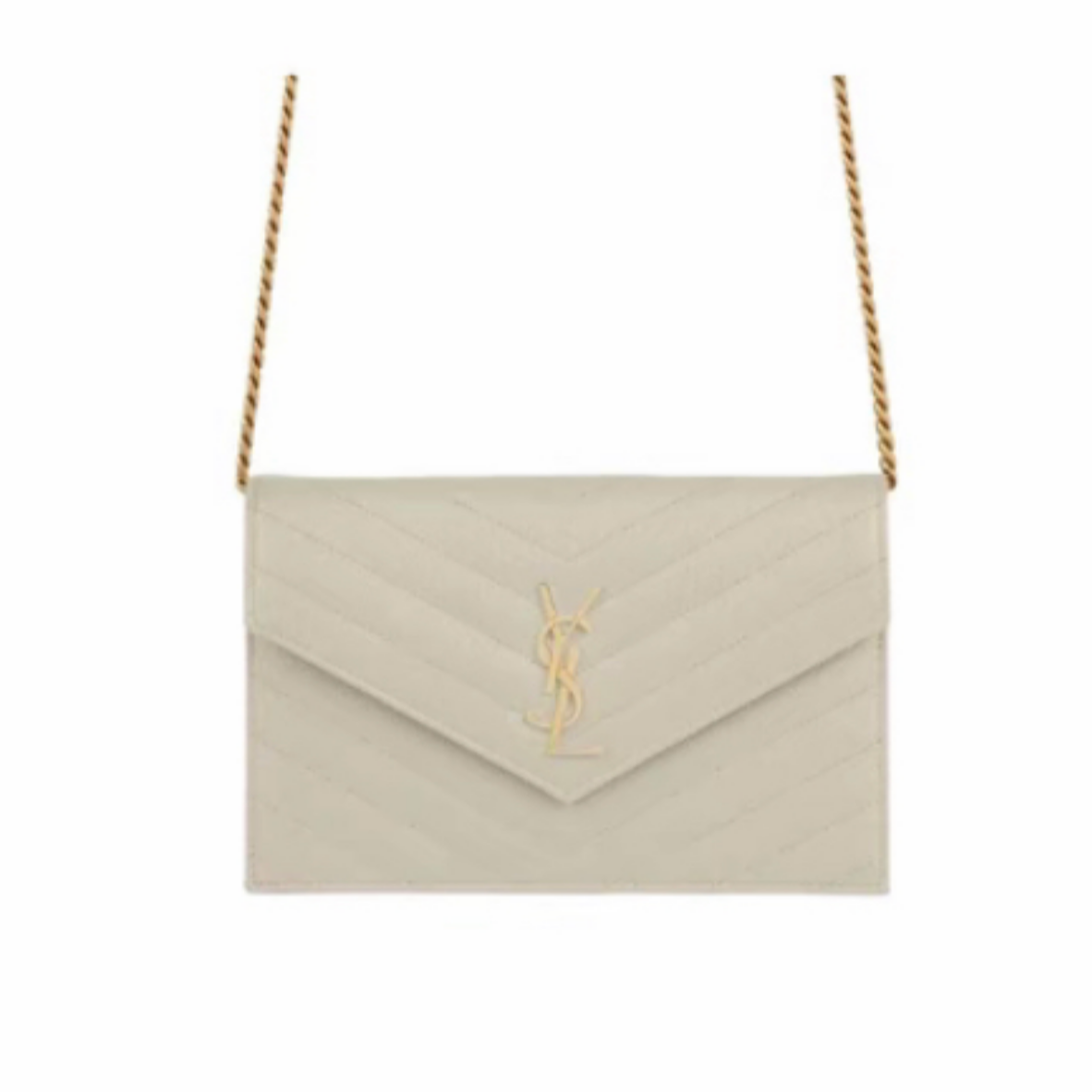 99新 YSL/圣罗兰 白金小号荔枝信封