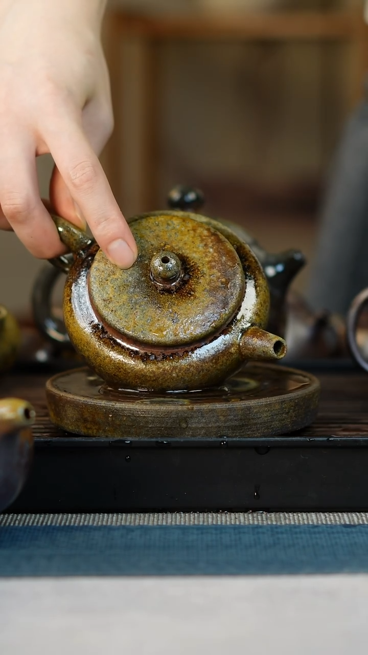 茶壶紫砂柴烧紫砂扁晨壶