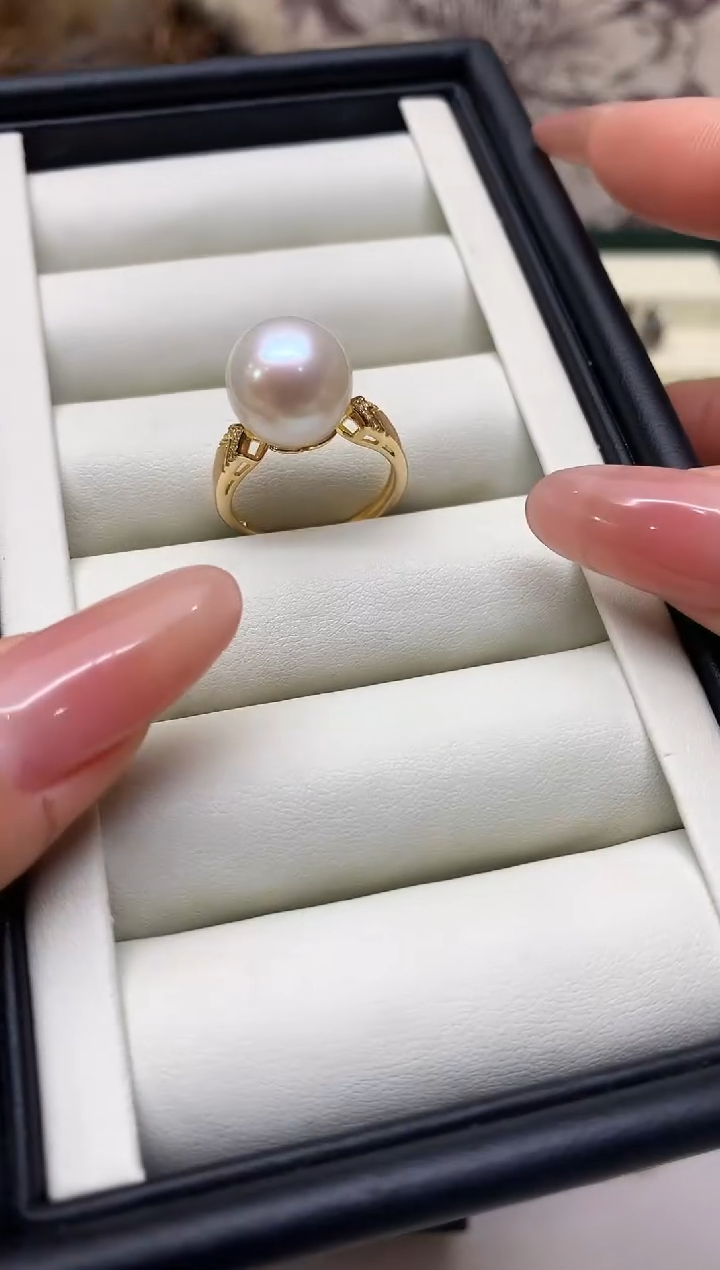 银S925镶嵌戒指淡水珍珠12-13mm
