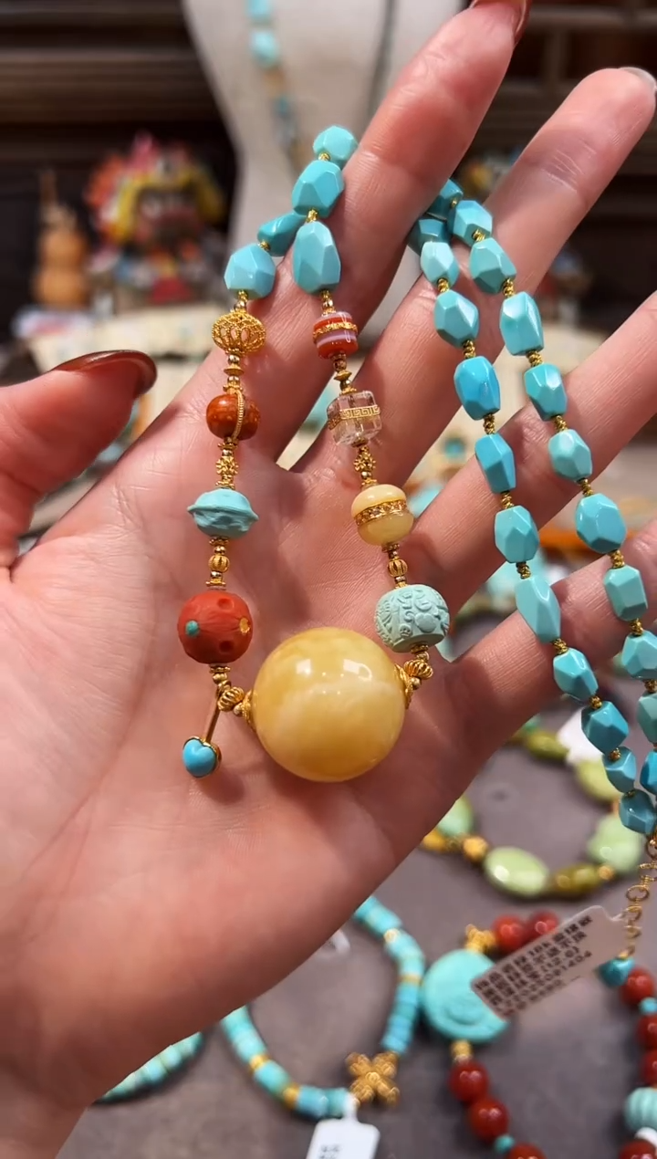 18K金镶嵌绿松石颈饰绿松石项链