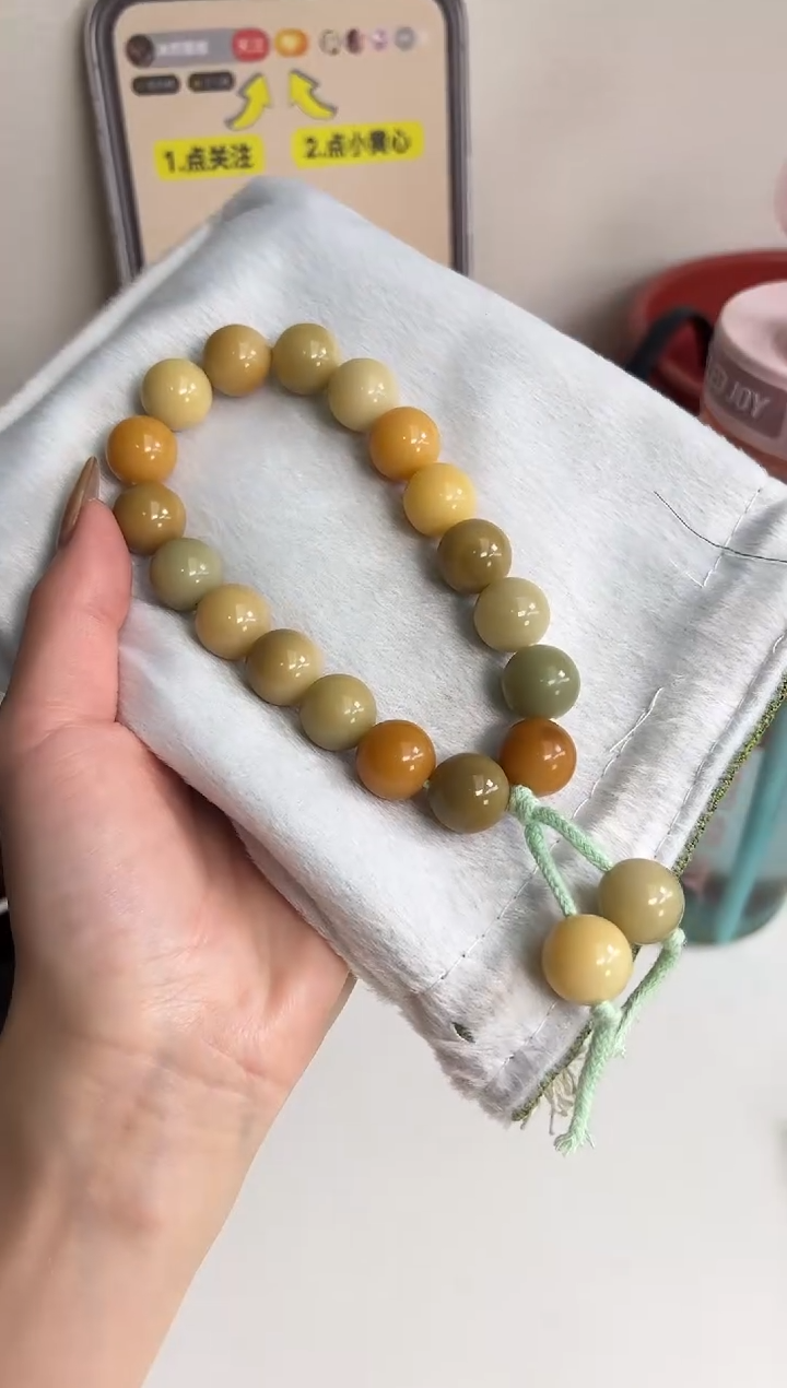 手串菩提根/象牙果沐b34蜜豆奶糖玉化圆珠14.5mm手持