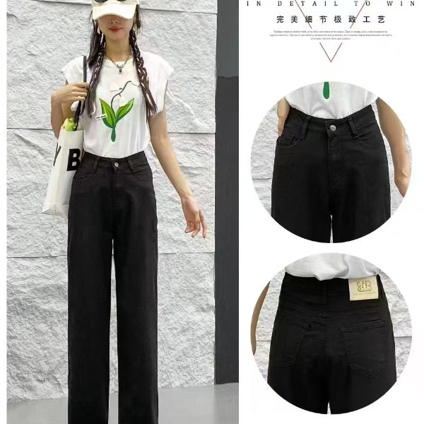 高腰阔腿裤休闲裤黑裤子薄款女牛仔裤夏季春夏黑色