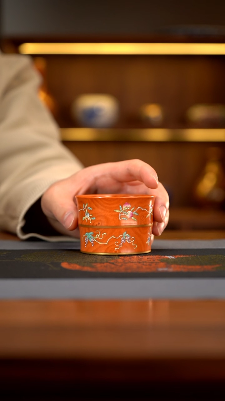 【闪购商品】盛古珍玩 木纹釉三多竹节杯