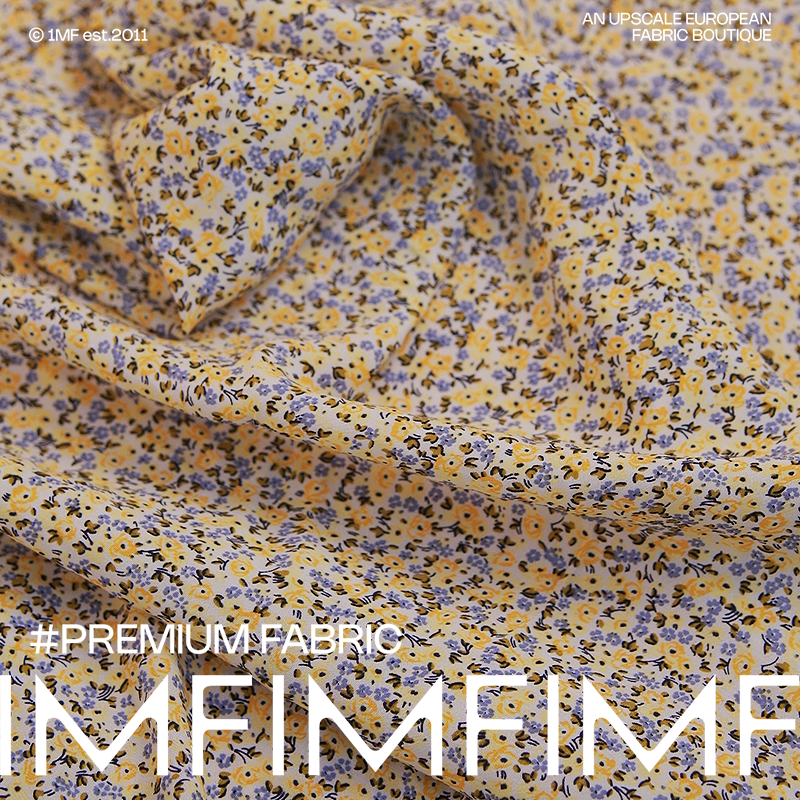 植物纤维面料黄蓝色小碎花印花服装布料 幅宽135CM