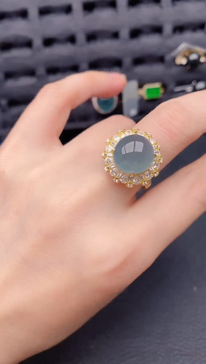 银S925镶嵌戒指翡翠天然a货翡翠519