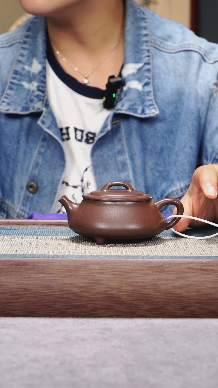 茶壶紫砂紫泥三足石瓢