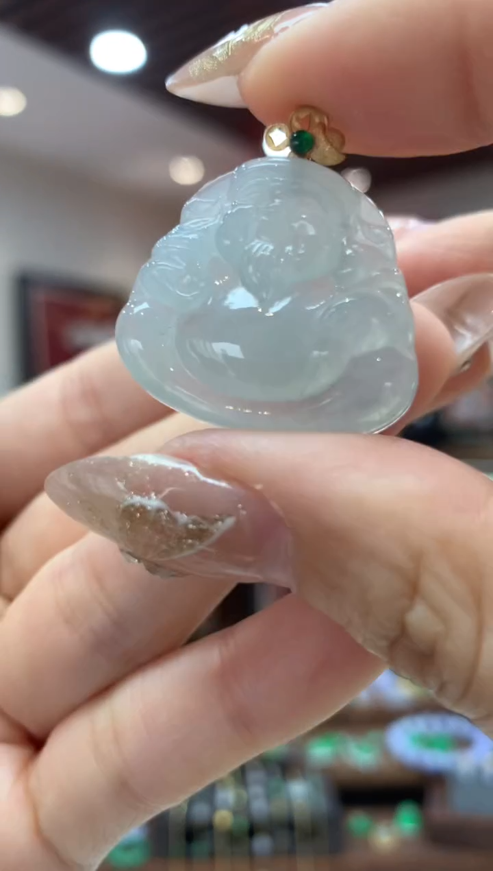 【闪购商品】翡翠吊坠(不含链)18K金镶嵌财神