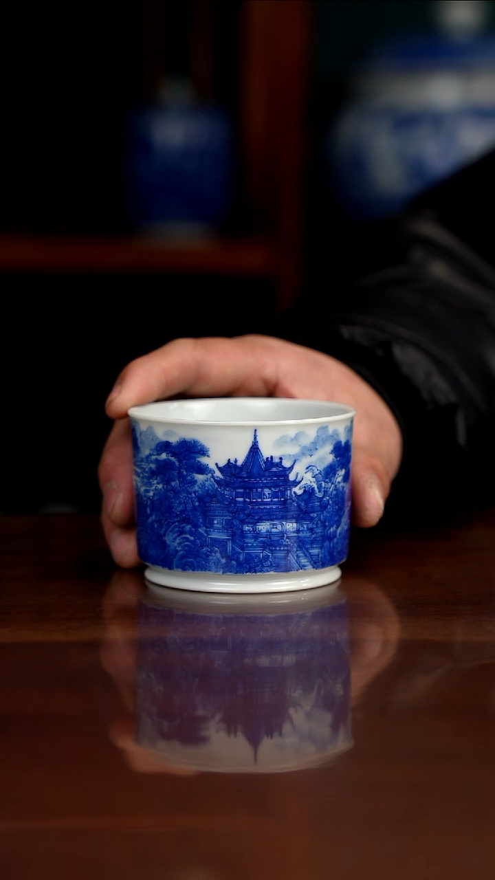 自成堂柴窑青花蓬莱仙境