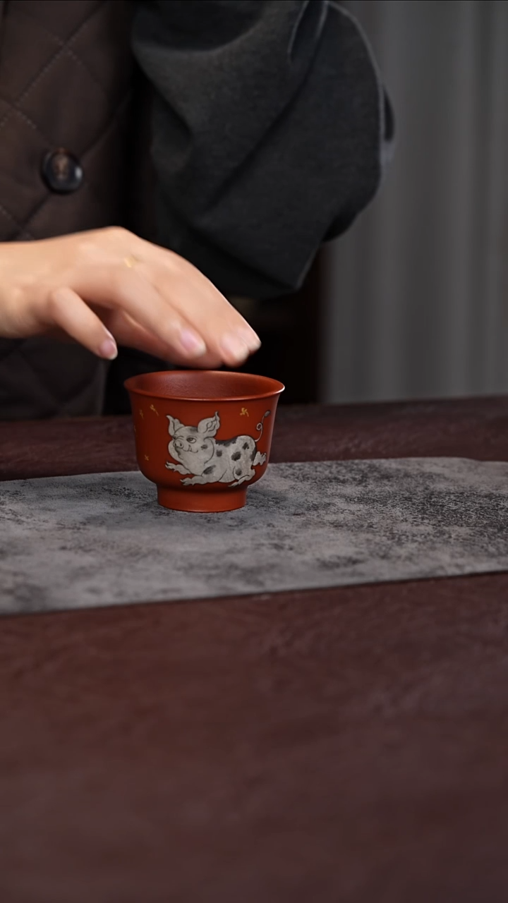 茶杯紫泥朱泥 金银小猪