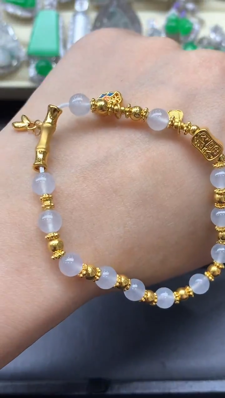 足金镶嵌手链翡翠565-中国好珍宝