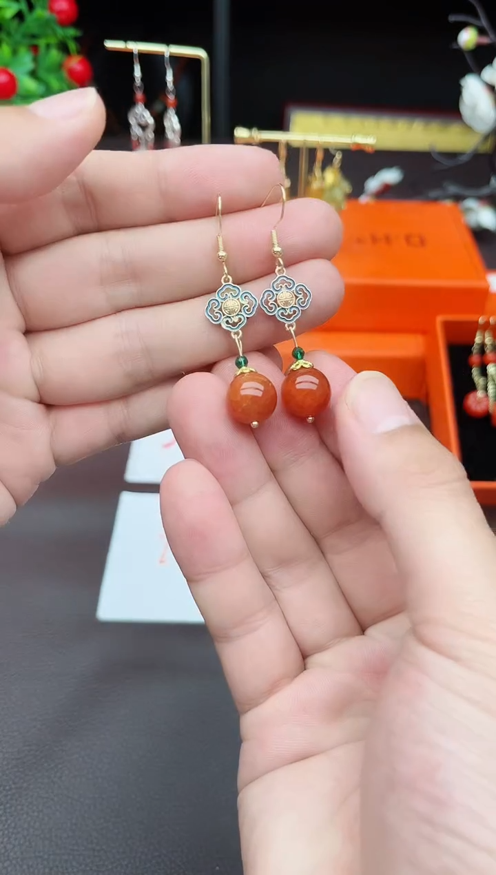 玛瑙/玉髓耳饰银S925镶嵌223000
