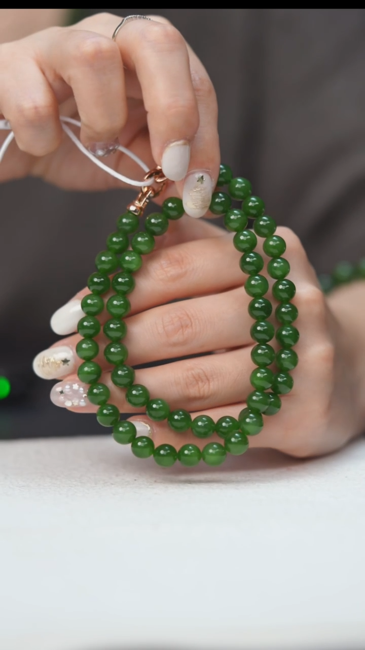 项链未镶嵌和田玉HA00612俄碧玉圆珠项链卡8mm