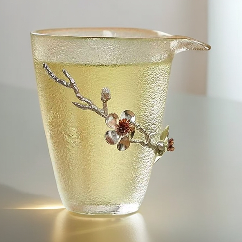 玻璃-水晶梅花捏花公道杯茶杯茶具茶壶茶具喝茶器具1483