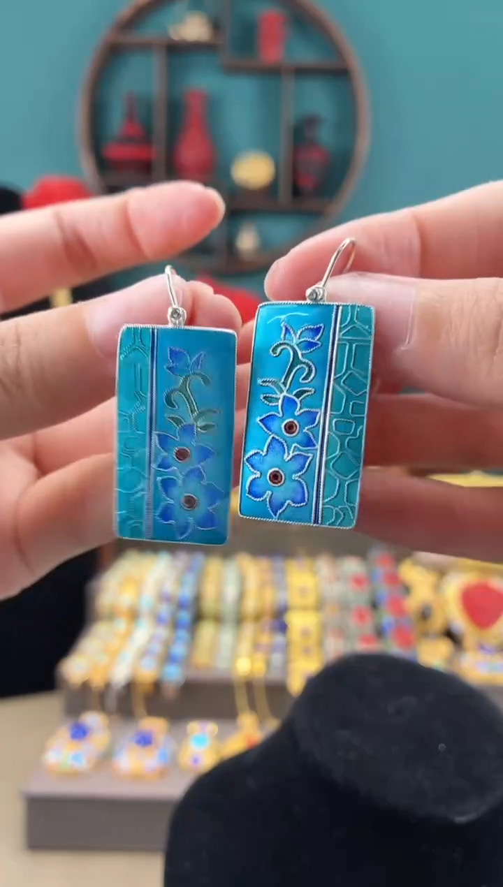 非遗手工烧蓝精品耳环