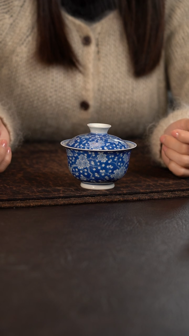 【闪购商品】杯聚澜堂蓝地冰梅二才元宝盖碗