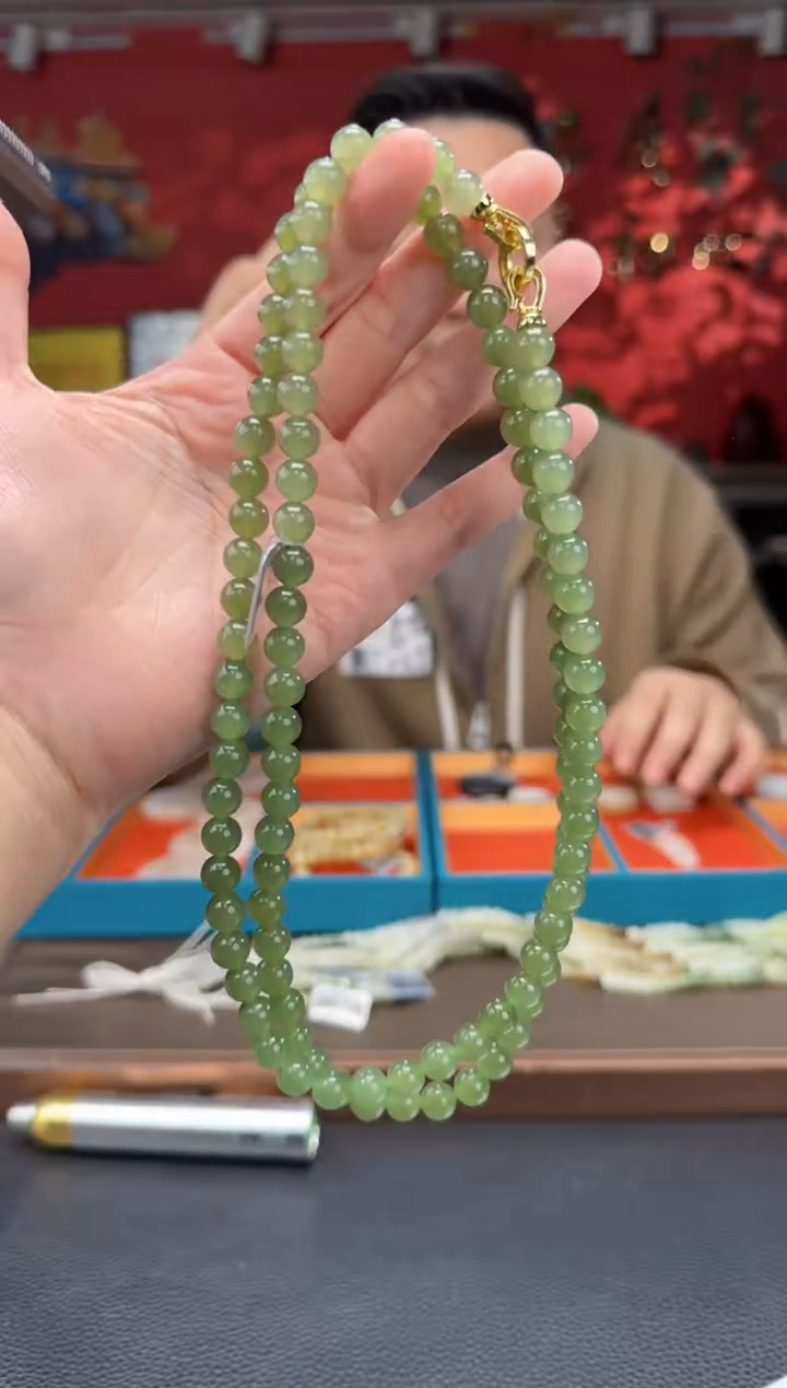【闪购商品】和田玉颈饰未镶嵌湖水绿108颗多圈卡8