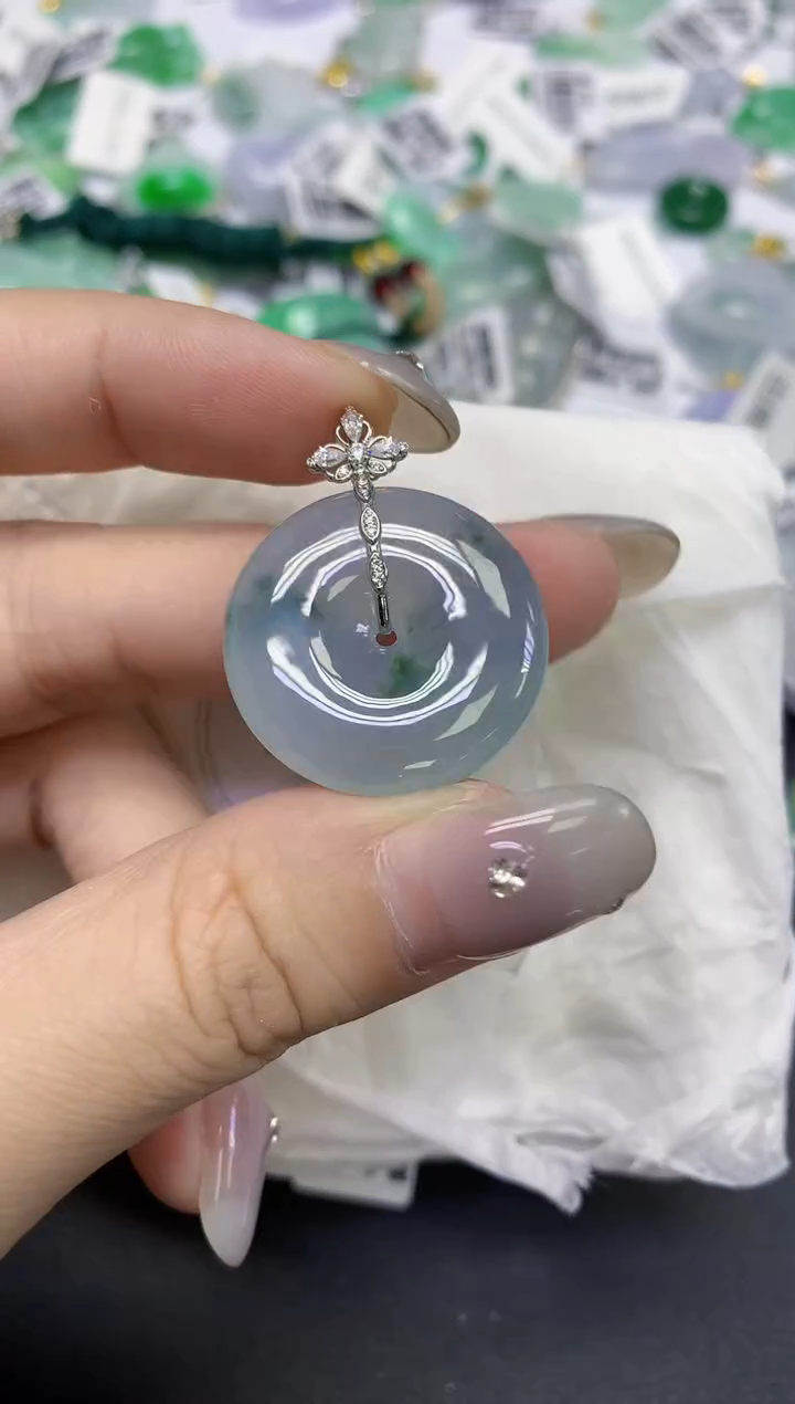 颈饰18K金镶嵌翡翠天然缅甸翡翠A货百元以上9元证书费自理