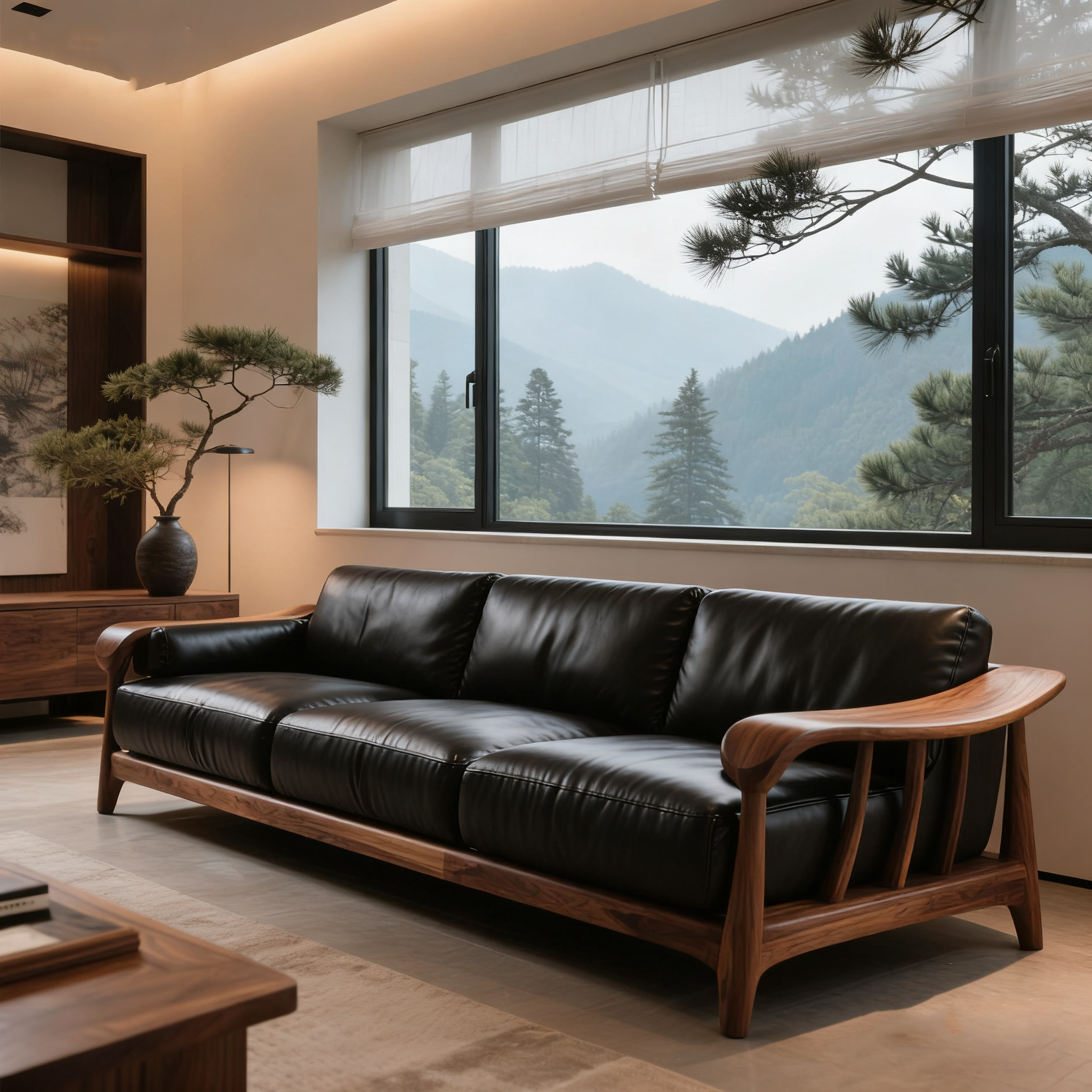 高端定制黑胡桃木沙发实木办公室宋式美学酒店民宿白蜡木新中式