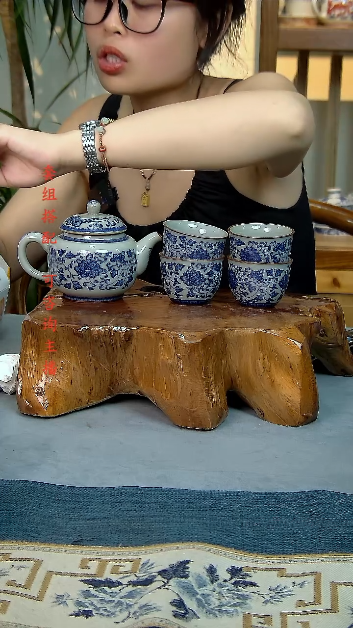 5件套陶瓷茶具老陶泥开片纹 